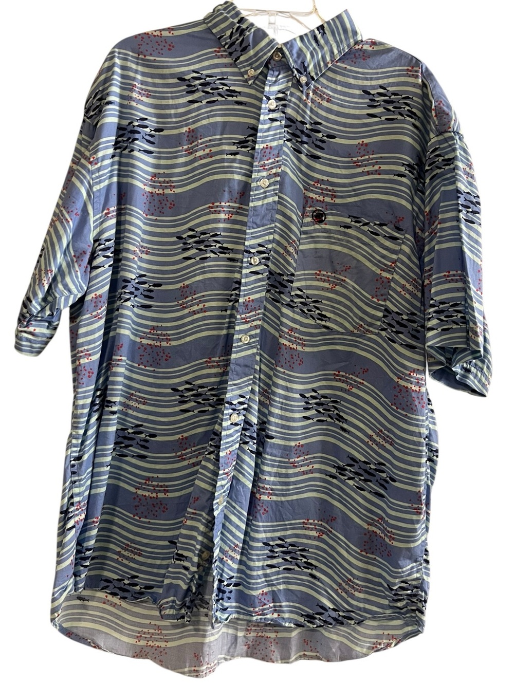 Southern Proper Short Sleeve Button Down Shirt Fish Pattern XXL